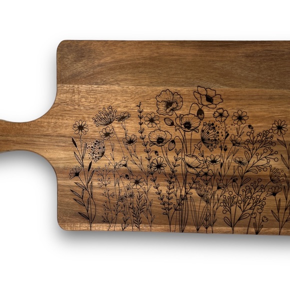 Wildflower Cutting Board - Acacia Custom Food Charcuterie - Engraved in house! - Picture 4 of 7
